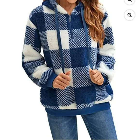 Sherpa Plaid Women's Hoodie - Picture 2 of 3